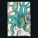 Octopus Blauwgroen Waterverf kunst Theedoek<br><div class="desc">octopus</div>