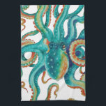 Octopus Blauwgroen Waterverf kunst Theedoek<br><div class="desc">octopus</div>