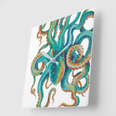Octopus Blauwgroen Waterverf kunst Vierkante Klok (Hoek)