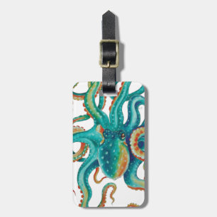 Octopus Blauwgroen Waterverf Tentakels Waterverf Bagagelabel