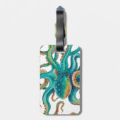 Octopus Blauwgroen Waterverf Tentakels Waterverf Bagagelabel (Achterkant verticaal)
