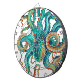 Octopus Blauwgroen Waterverf Tentakels Waterverf Dartbord (Voorkant Rechts)