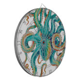Octopus Blauwgroen Waterverf Tentakels Waterverf Dartbord (Voorkant Links)
