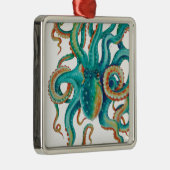 Octopus Blauwgroen Waterverf Tentakels Waterverf Metalen Ornament (Rechts)