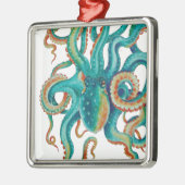 Octopus Blauwgroen Waterverf Tentakels Waterverf Metalen Ornament (Links)