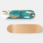Octopus Blauwgroen Waterverf Tentakels Waterverf Persoonlijk Skateboard (Horizontaal)