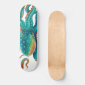 Octopus Blauwgroen Waterverf Tentakels Waterverf Persoonlijk Skateboard (Voorkant)