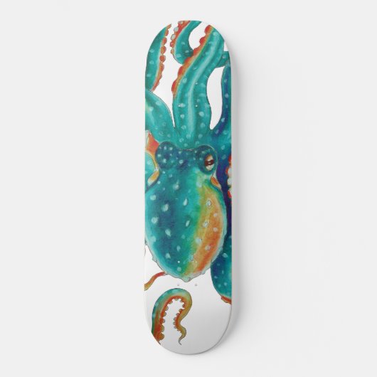 Octopus Blauwgroen Waterverf Tentakels Waterverf Persoonlijk Skateboard (Voorkant)