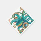 Octopus Blauwgroen Waterverf Tentakels Waterverf Servet (Hoek)