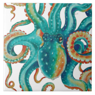 Octopus Blauwgroen Waterverf Tentakels Waterverf Tegeltje