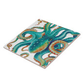 Octopus Blauwgroen Waterverf Tentakels Waterverf Tegeltje (Zijkant)