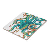 Octopus Blauwgroen Waterverf Tentakels Waterverf Tegeltje (Zijkant)