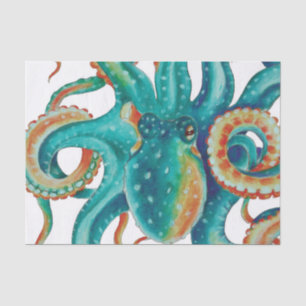 Octopus Blauwgroen Waterverf Tentakels Waterverf Tissuepapier