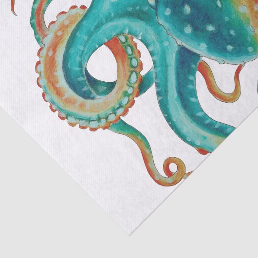 Octopus Blauwgroen Waterverf Tentakels Waterverf Tissuepapier (Detail)