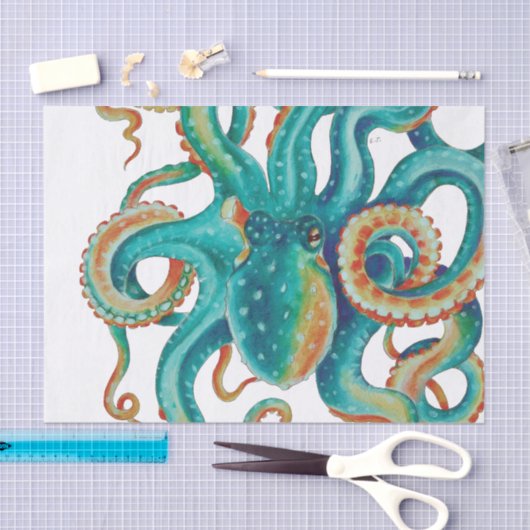 Octopus Blauwgroen Waterverf Tentakels Waterverf Tissuepapier (Craft)