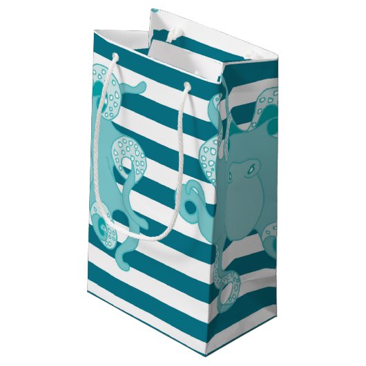 Octopus Blue Bold Stripes Gift Bag Klein Cadeauzakje (Achterkant Gekanteld)
