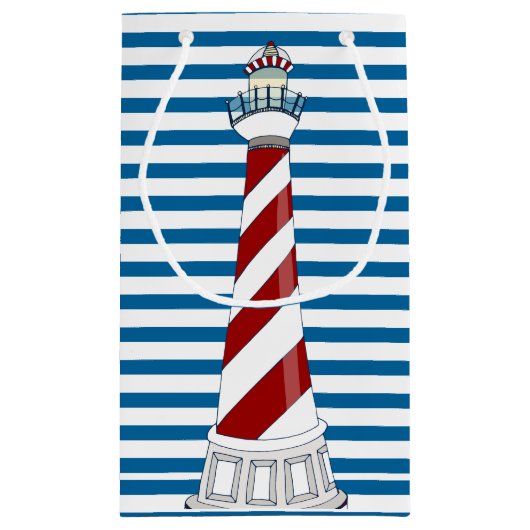 Octopus Blue en White Horizontal Stripe Klein Cadeauzakje (Achterkant)