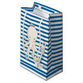 Octopus Blue en White Horizontal Stripe Klein Cadeauzakje (Voorkant Gekanteld)