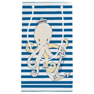 Octopus Blue en White Horizontal Stripe Klein Cadeauzakje