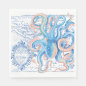 Octopus Blue  Map grafische Waterverf Servet (Voorkant)