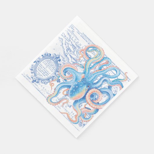 Octopus Blue Map grafische Waterverf Servet (Hoek)
