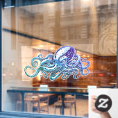 Octopus Blue Ocean Nautical Art Raamsticker (Cafe Raam)