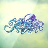 Octopus Blue Ocean Nautical Art Raamsticker (Vel 3)