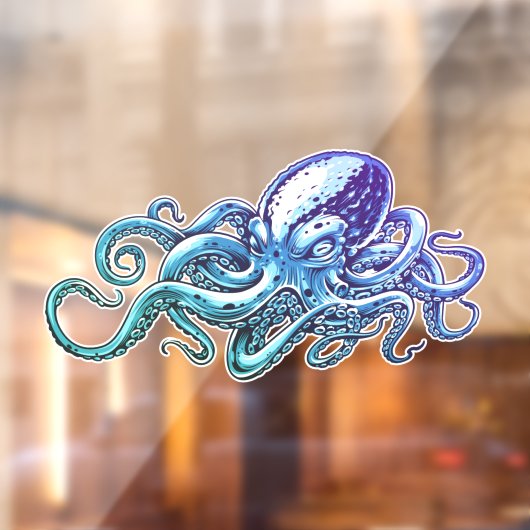 Octopus Blue Ocean Nautical Art Raamsticker (Vel 2)