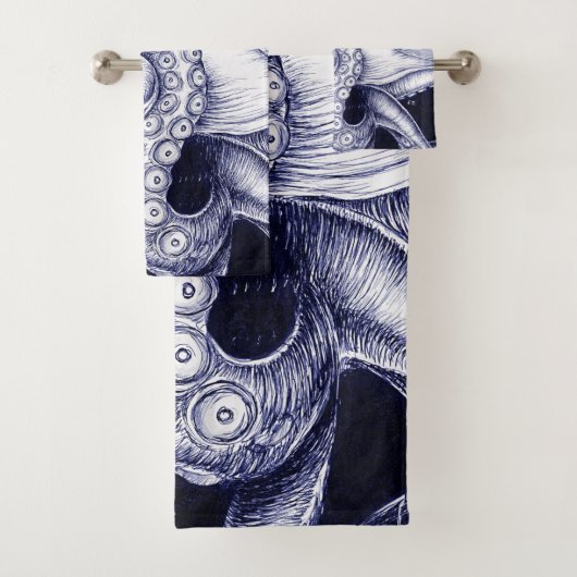 Octopus Blue Paars Monochrome Bad Handdoek (Insitu)