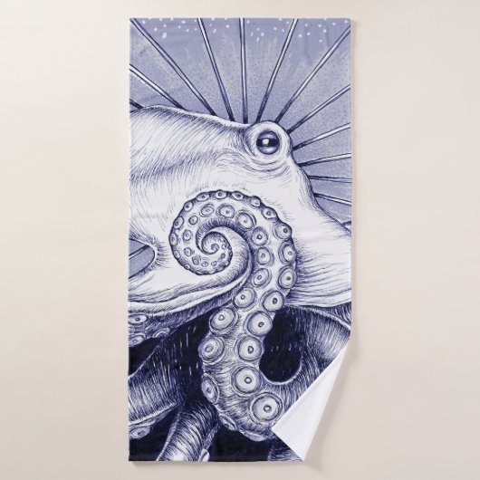 Octopus Blue Paars Monochrome Bad Handdoek (Badhanddoek)