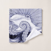 Octopus Blue Paars Monochrome Bad Handdoek (Wasdoekje)