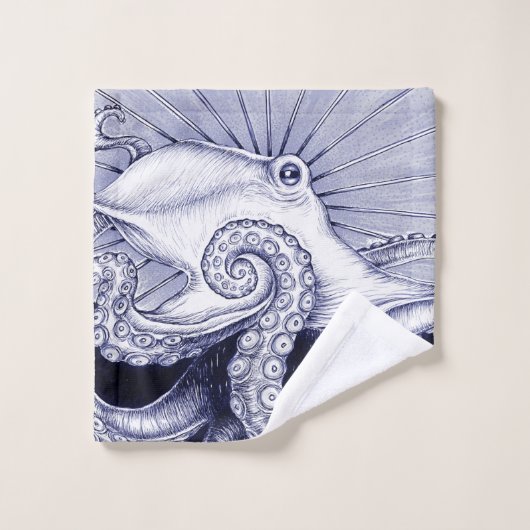 Octopus Blue Paars Monochrome Bad Handdoek (Wasdoekje)