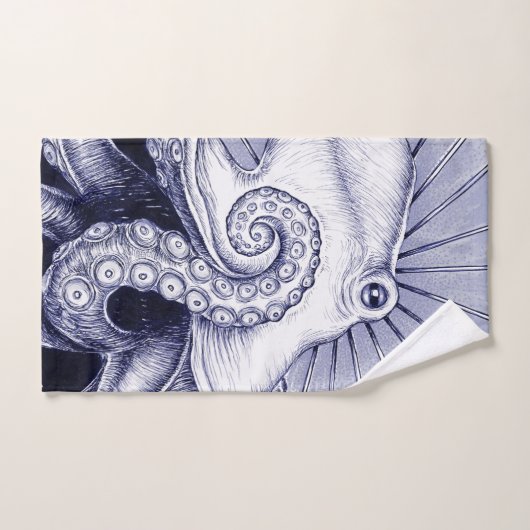 Octopus Blue Paars Monochrome Bad Handdoek (Handdoek)