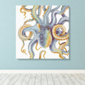 Octopus Blue Pastel Colour Waterverf Art Canvas Afdruk (Insitu (Houten vloer))
