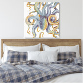 Octopus Blue Pastel Colour Waterverf Art Canvas Afdruk (Insitu (Slaapkamer))