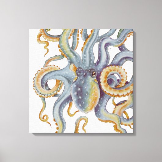 Octopus Blue Pastel Colour Waterverf Art Canvas Afdruk (Voorkant)