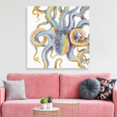 Octopus Blue Pastel Colour Waterverf Art Canvas Afdruk (Insitu (Woonkamer))
