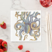 Octopus Blue Pastel Colour Waterverf Art Servet (Insitu)