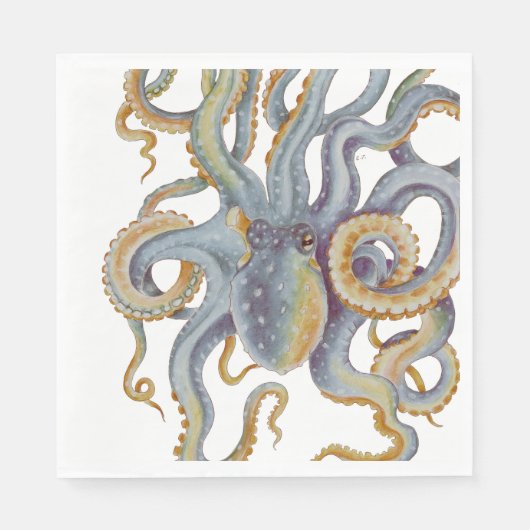 Octopus Blue Pastel Colour Waterverf Art Servet (Voorkant)