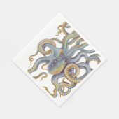Octopus Blue Pastel Colour Waterverf Art Servet (Hoek)