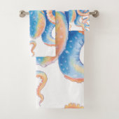 Octopus Blue Waterverf Art Bad Handdoek (Insitu)