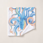 Octopus Blue Waterverf Art Bad Handdoek (Wasdoekje)
