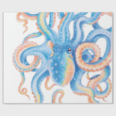 Octopus Blue Waterverf Art Cadeaupapier (Vlak)