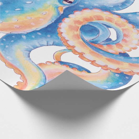 Octopus Blue Waterverf Art Cadeaupapier (Hoek)