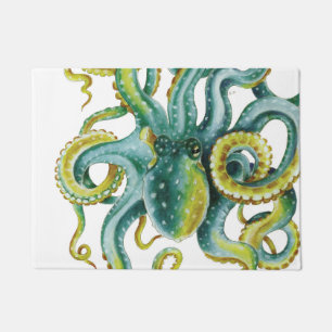 Octopus Blue Waterverf Art Deurmat