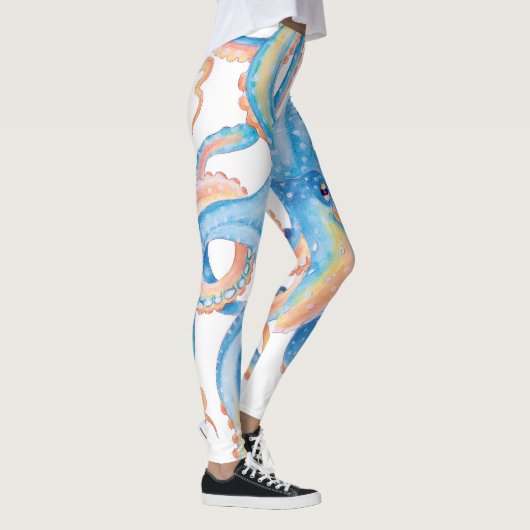Octopus Blue Waterverf Art Leggings (Rechts)