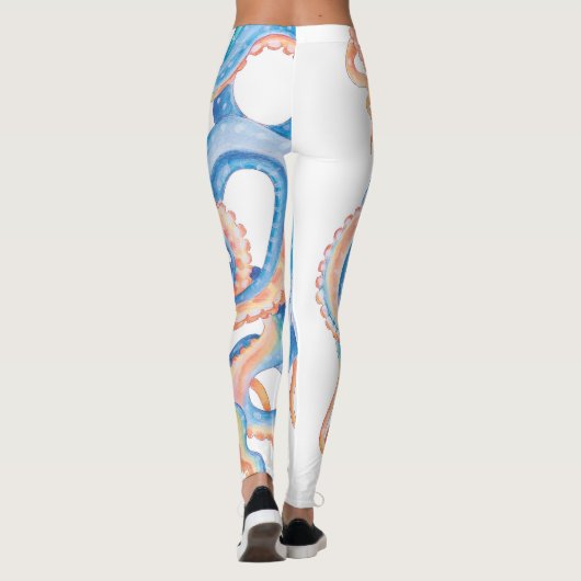 Octopus Blue Waterverf Art Leggings (Achterkant)