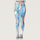 Octopus Blue Waterverf Art Leggings (Voorkant)