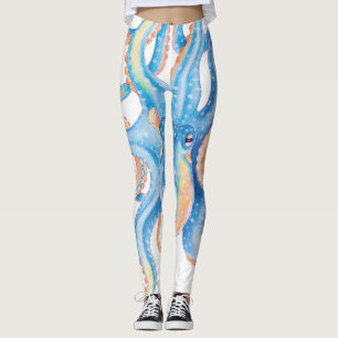 Octopus Blue Waterverf Art Leggings