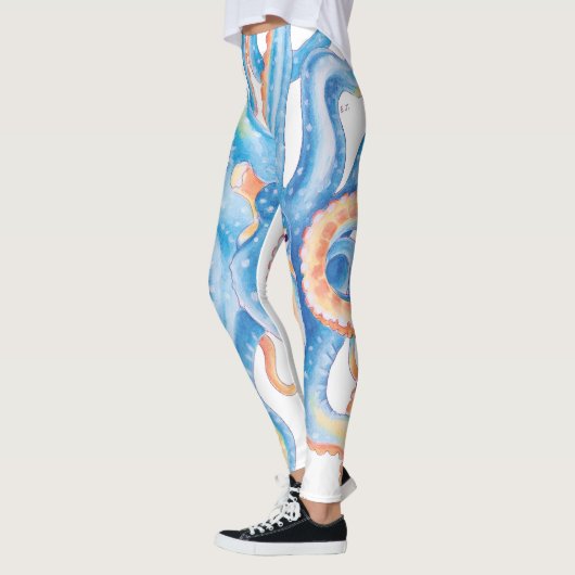 Octopus Blue Waterverf Art Leggings (Links)